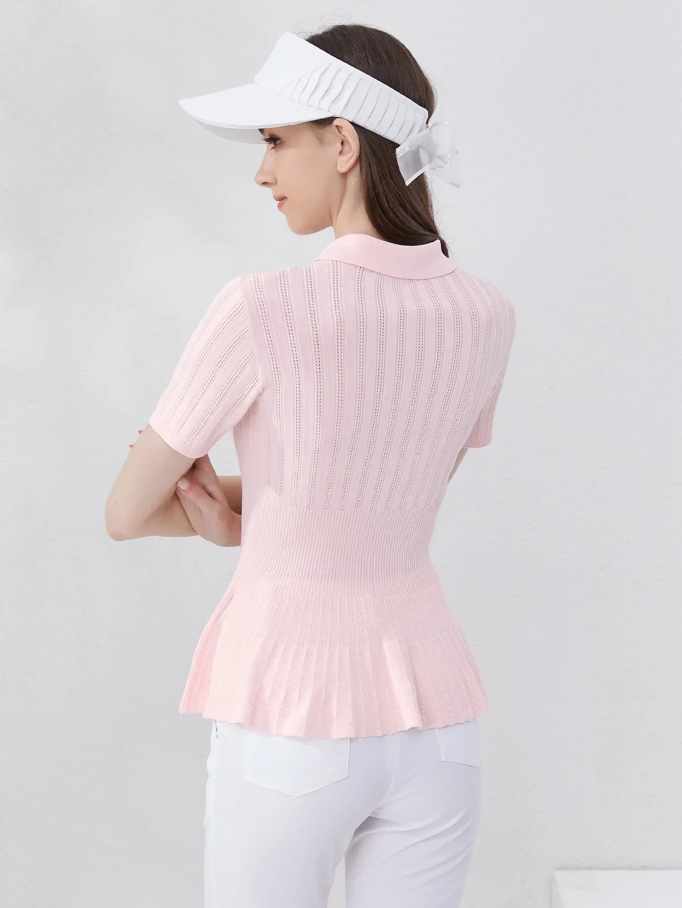 Women's Summer Golf Knitwear - Pink Slim Polo T-Shirt