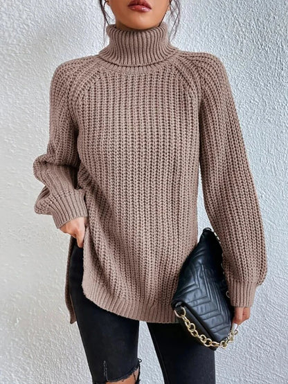 Damen Winter Rollkragen Übergroßer Strickpullover