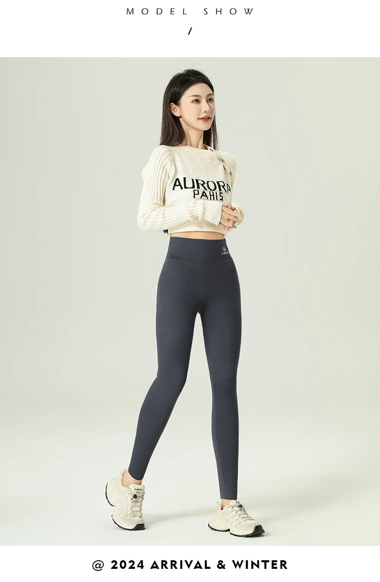 Leggings d'hiver en velours rose et peau de requin pour femmes