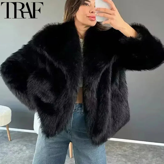 TRAF Winter Faux Fur Coat - Autumn Fur Plush Fluffy Jacket