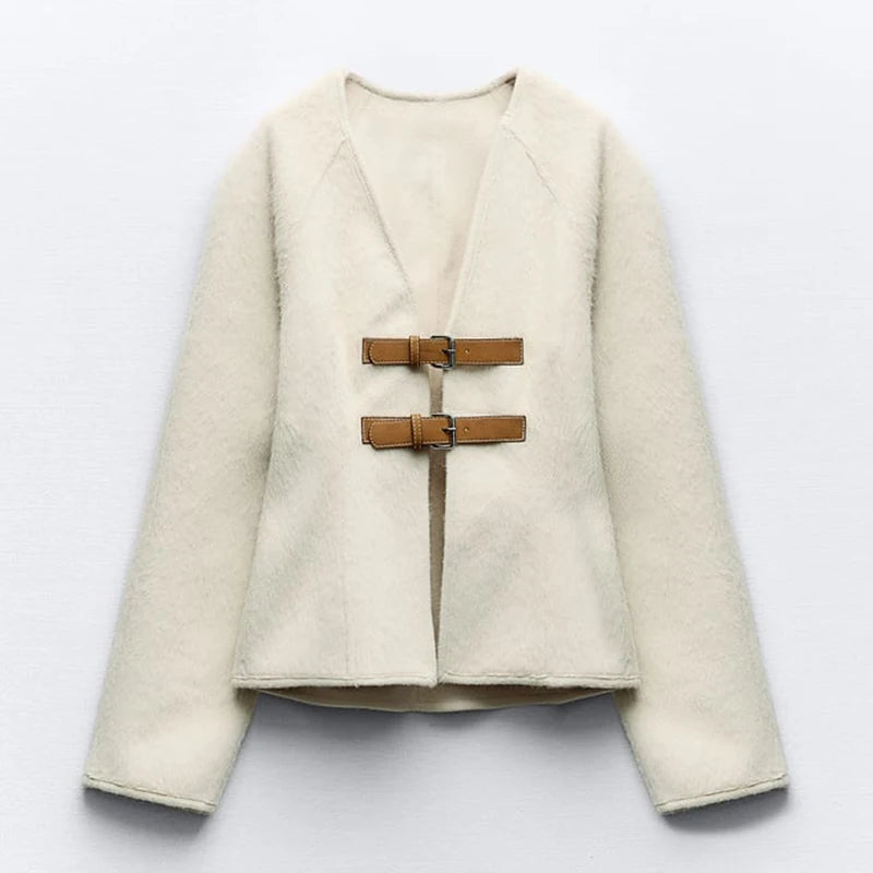 Veste élégante à col en V et boutonnage simple pour femme