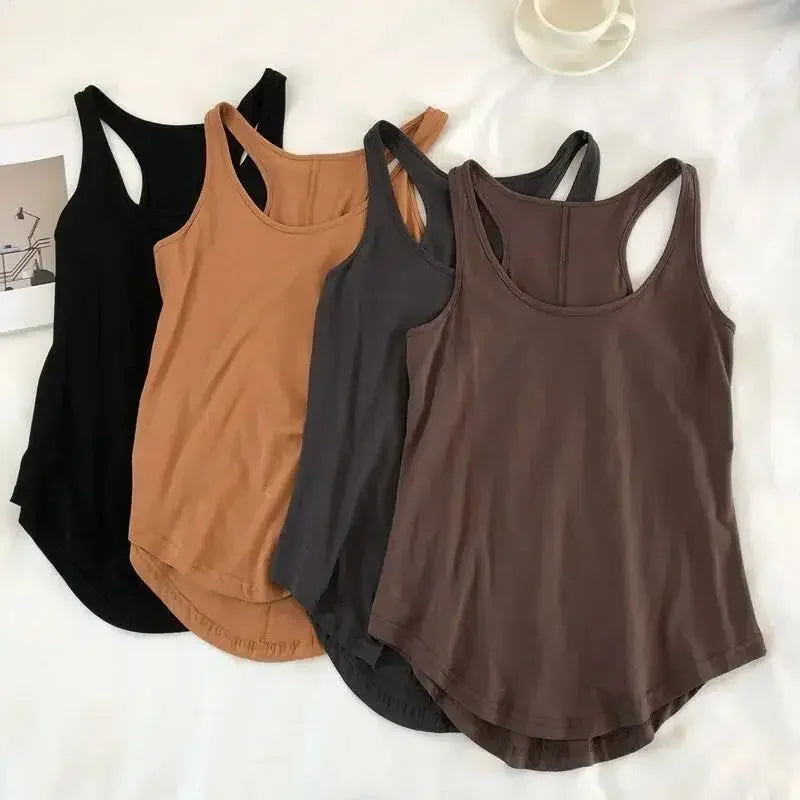 Irregular O-neck Black Sleeveless Tank Top