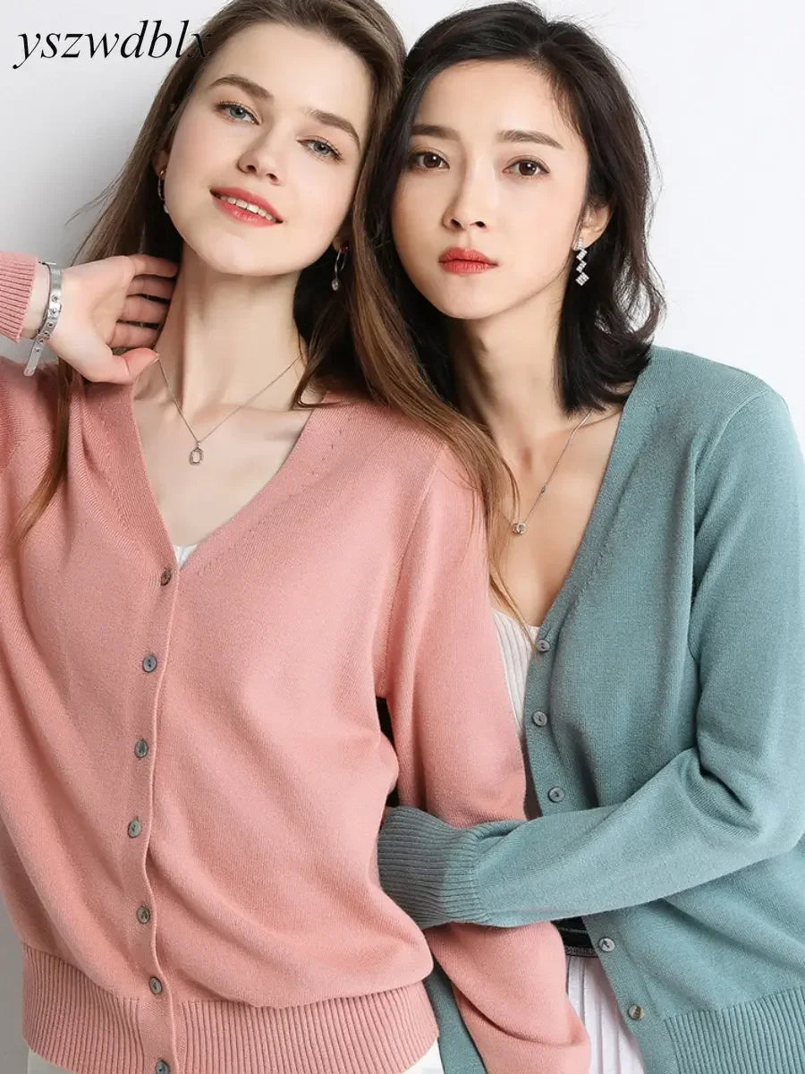 Spring Autumn Women’s V-Neck Knitted Sweaters