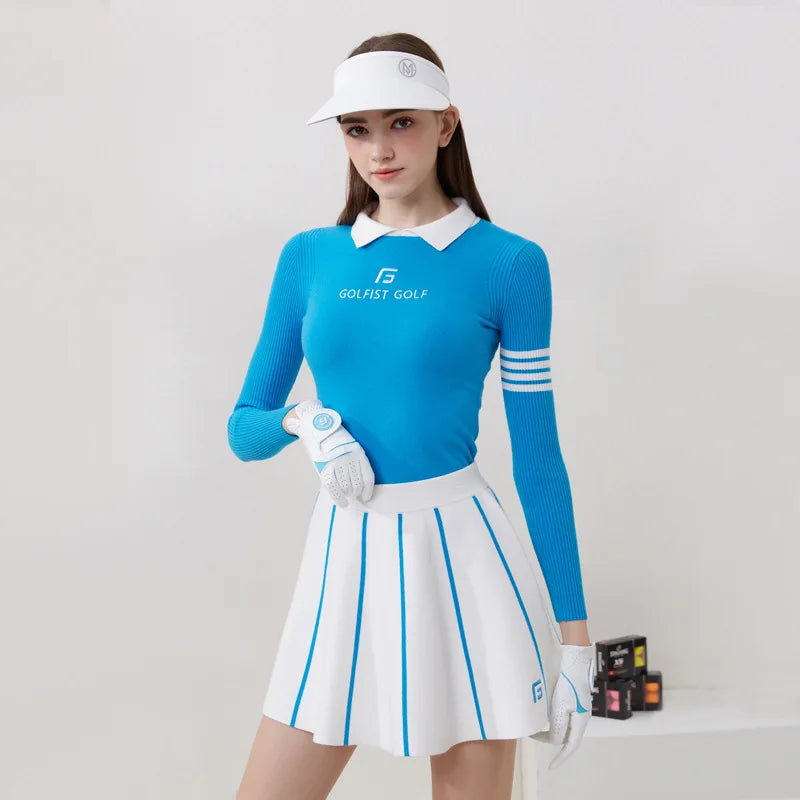 Ensemble pull et jupe tricotés de golf pour femmes