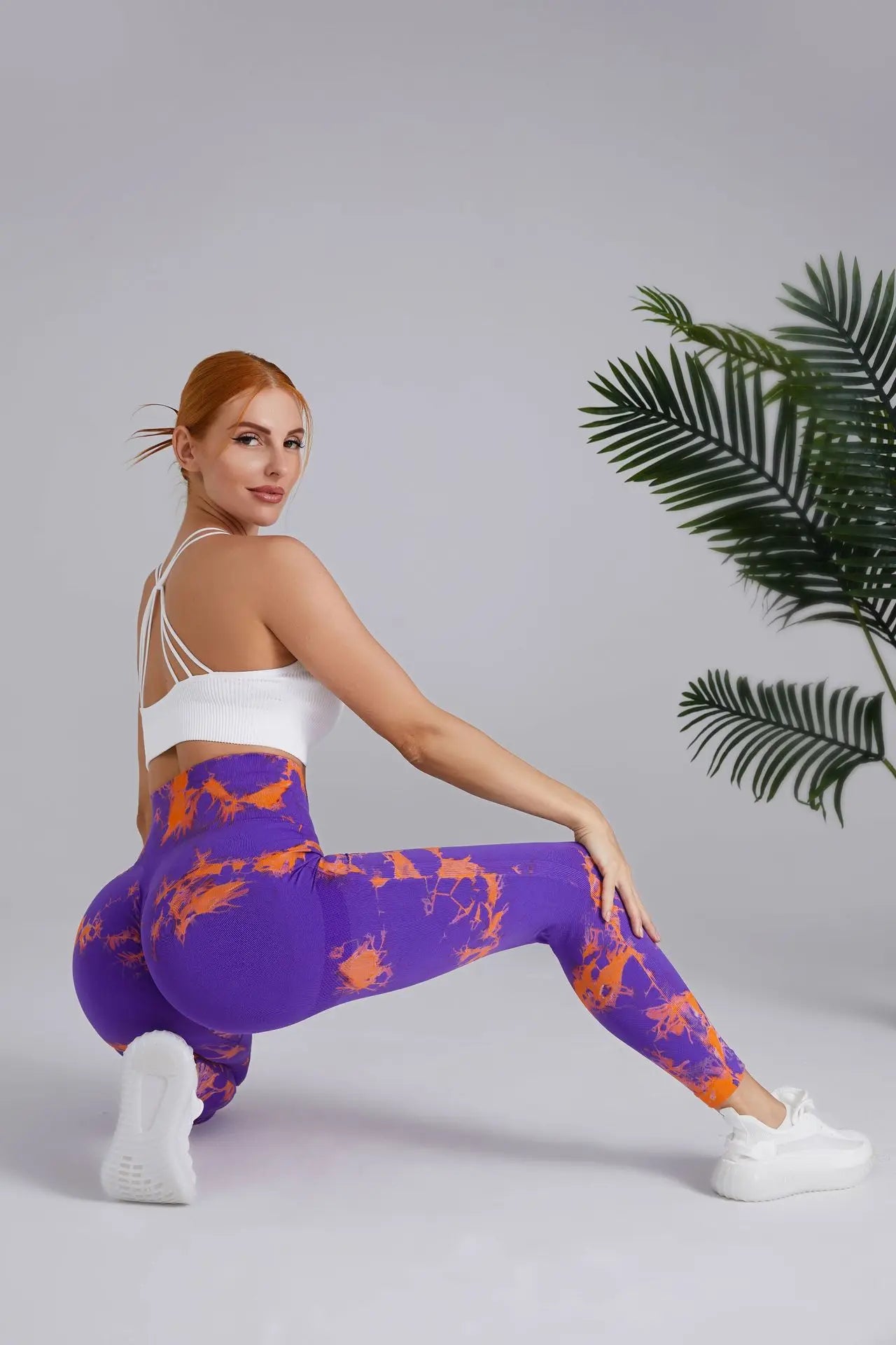 Pantalon de yoga pêche sans couture - Tie Dye bicolore