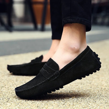 High Quality Suede Men Casual Shoes Light Non-slip Mens Driving Shoes Slip on Flats Loafers Leather Shoes 10 Colors Size 38-49