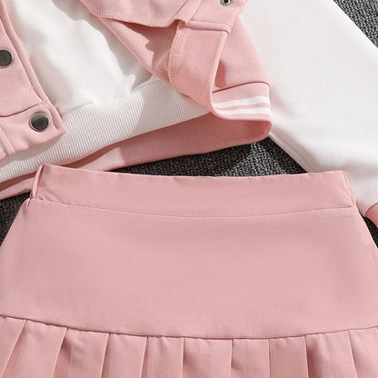 Ensemble veste et jupe plissée rose pour fille