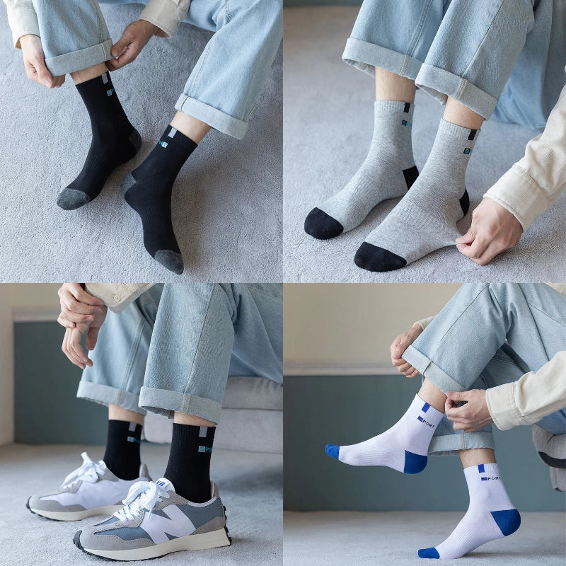 Chaussettes de sport respirantes et hautement élastiques en coton pour hommes