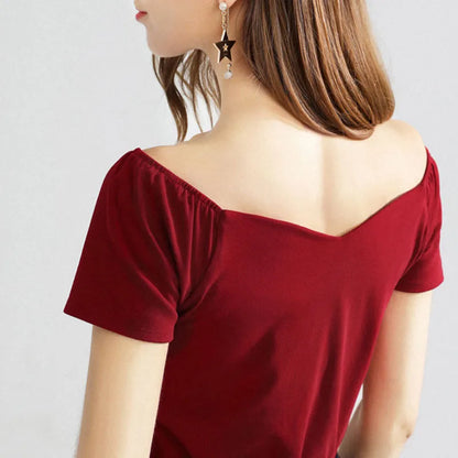 Spring/Summer Cotton V-Neck Blouse - Casual Short Sleeve Loose Fit