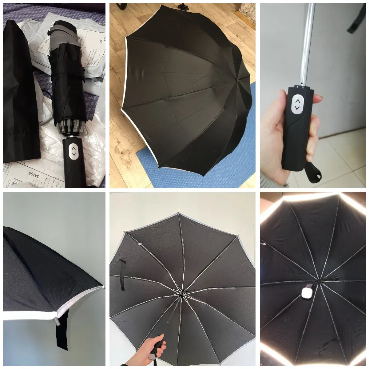 Ensemble de parapluie coupe-vent à 10 côtes à rayures réfléchissantes