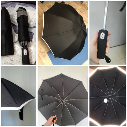 Reflektierendes, winddichtes 10-Rippen-Regenschirmset mit Streifen