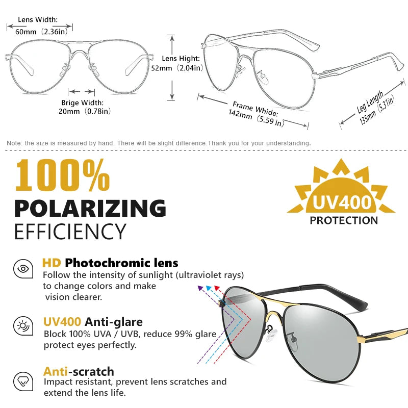 Photochrome polarisierte Pilot-Vintage-Fahrer-Sonnenbrille