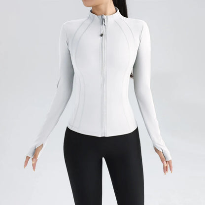 Women's Full Zip Yoga Top Stretch Fit Long Sleeve Round Neck Top Sportswear Jacket