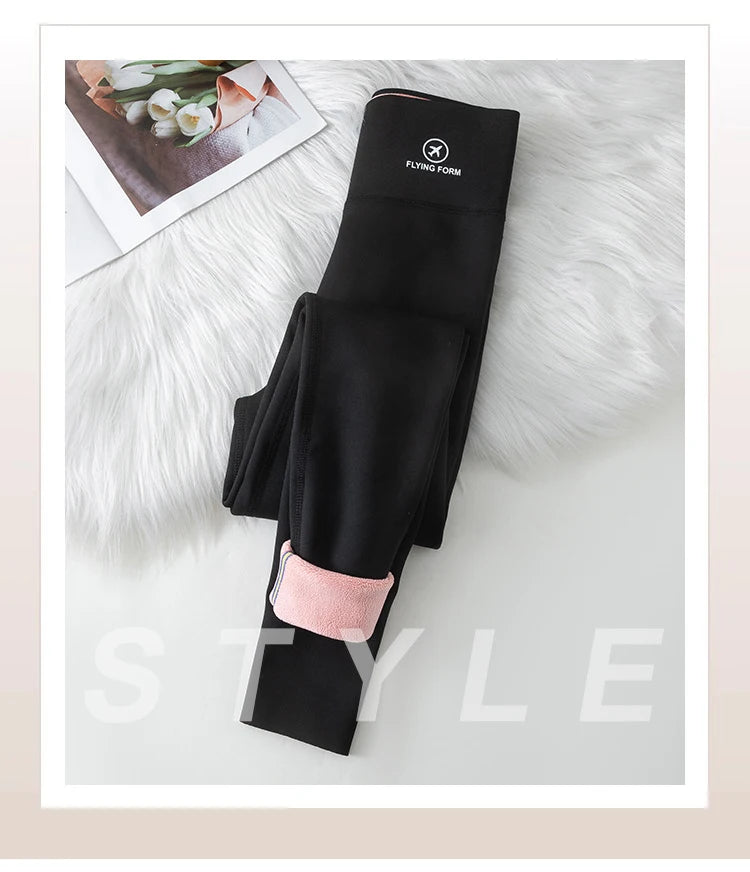 Leggings d'hiver en velours rose et peau de requin pour femmes