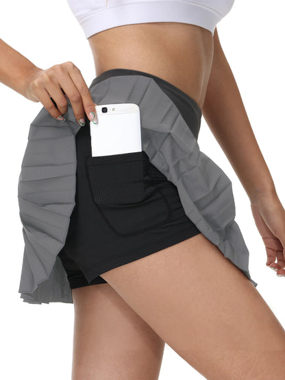 Falten-Skort mit hoher Taille und 3 Taschen