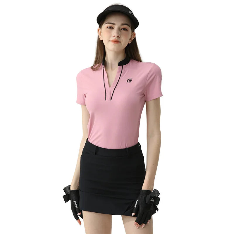 Haut de golf d'été pour femme - T-shirt à séchage rapide à col en V