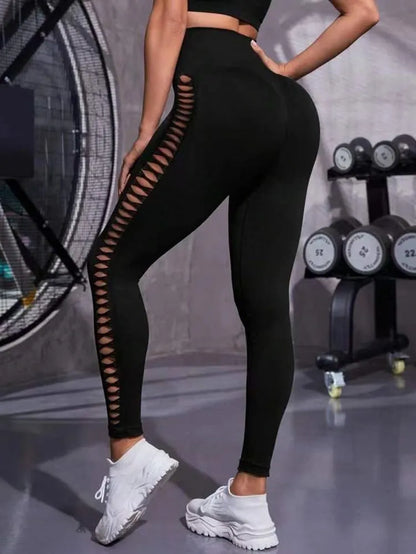 Leggings de fitness sans couture noirs creux sexy