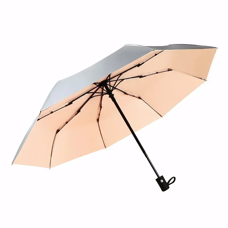 Parapluie automatique à double usage en titane argenté pour le soleil et la pluie