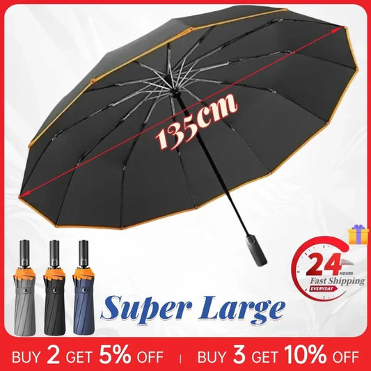 Super Large 135CM Windproof Fully Automatic Folding Umbrella