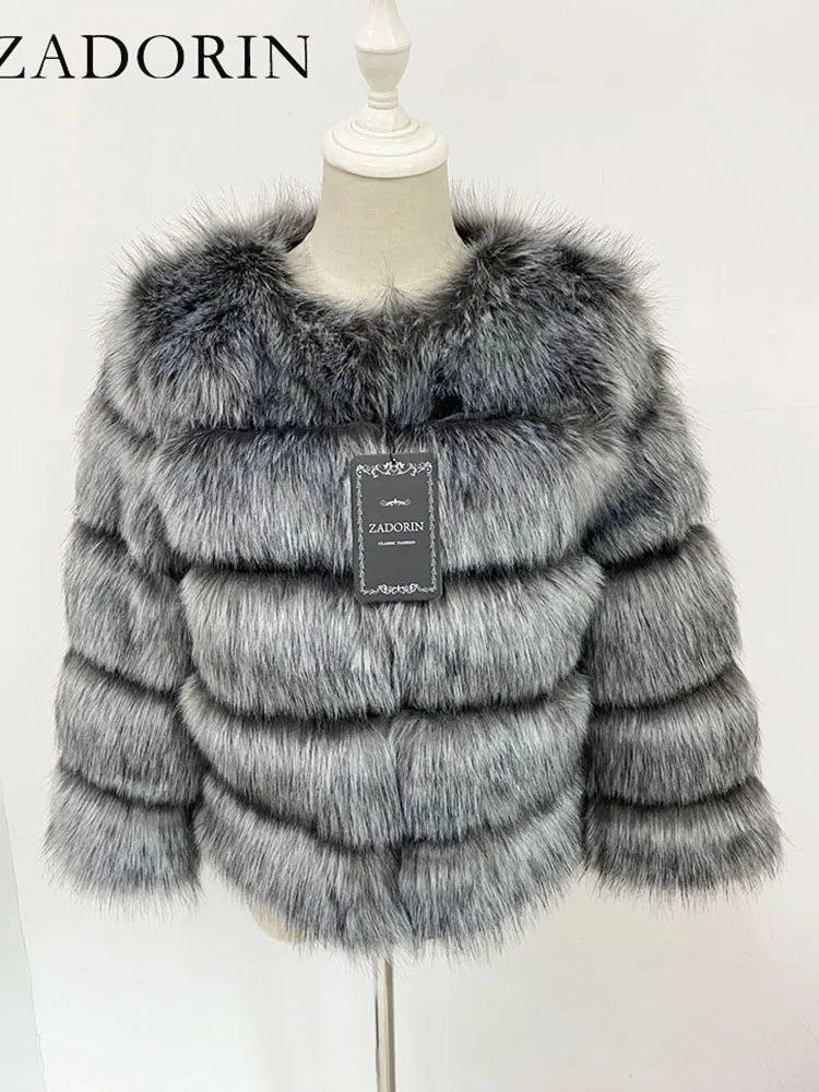 Elegant Black Faux Fur Mink Coat