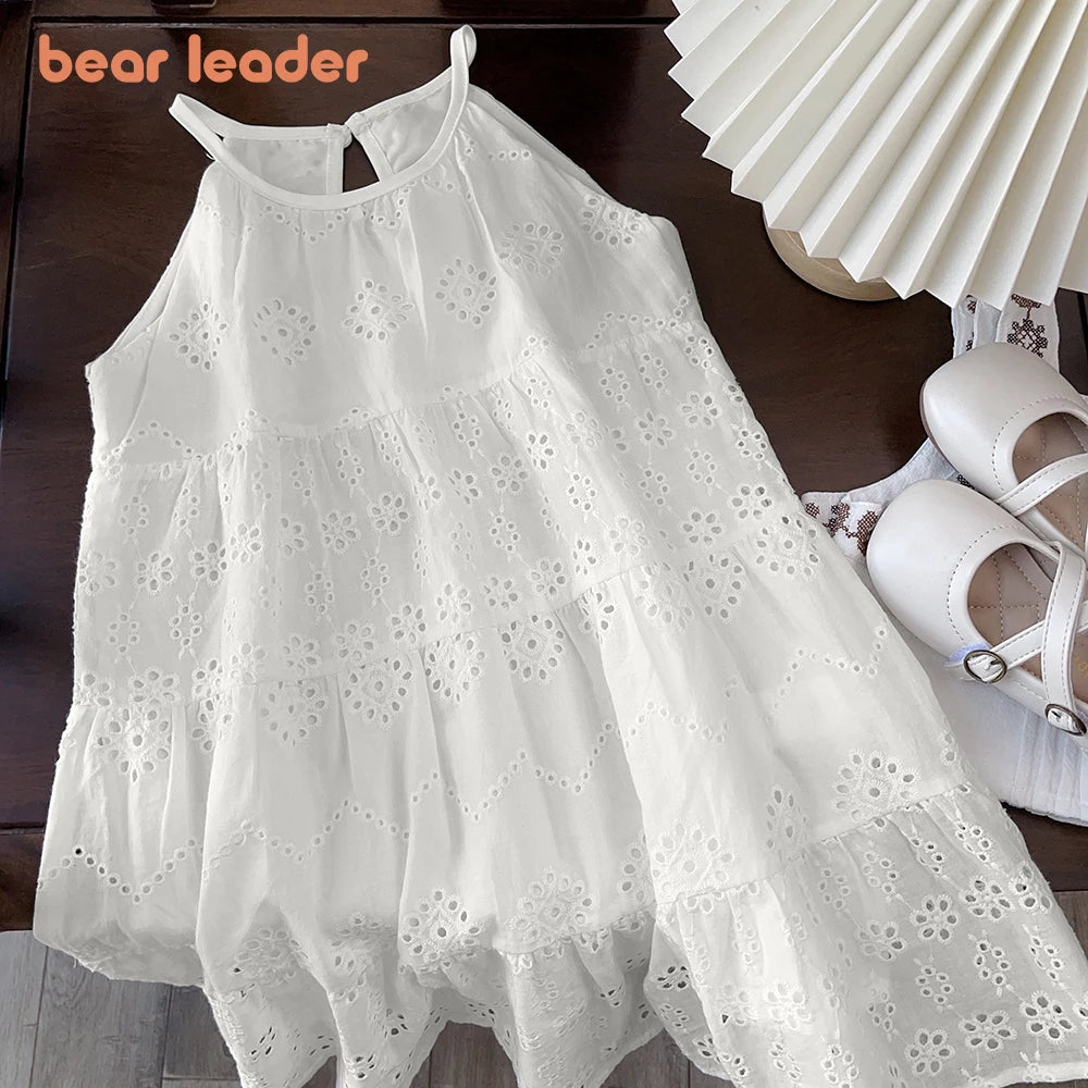 Bear Leader – Beiges Plisseekleid aus Spitze für Mädchen