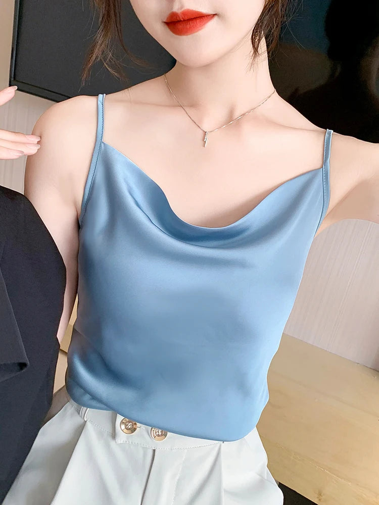 Neckholder-Camisole-Tanktops aus Satin-Seide für Damen