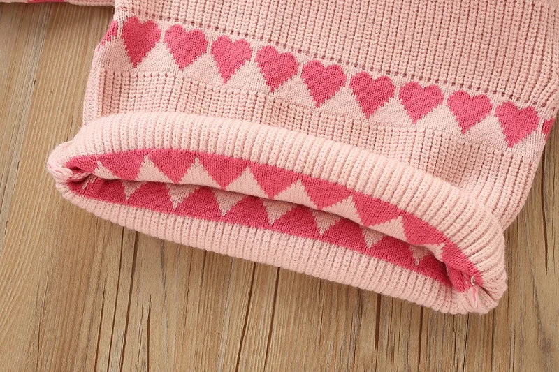 Western-Style Heart-Shaped Sweater & Skirt Set for Girls