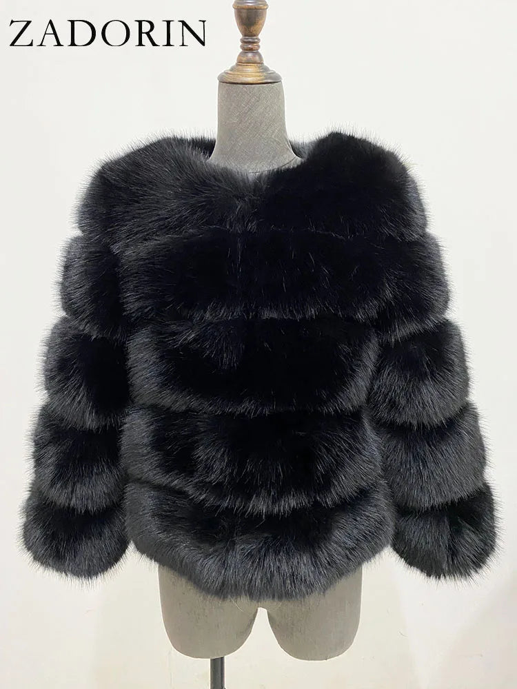 Elegant Black Faux Fur Mink Coat