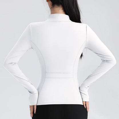 Women's Full Zip Yoga Top Stretch Fit Long Sleeve Round Neck Top Sportswear Jacket