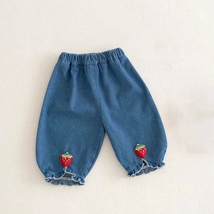 Besticktes Langarmblusen- und Jeans-Set für Mädchen