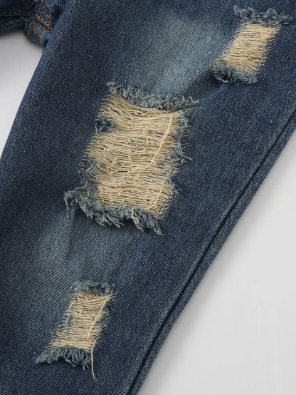 2-teiliges Set aus geripptem Oberteil und zerrissenen Jeans für Baby-Mädchen