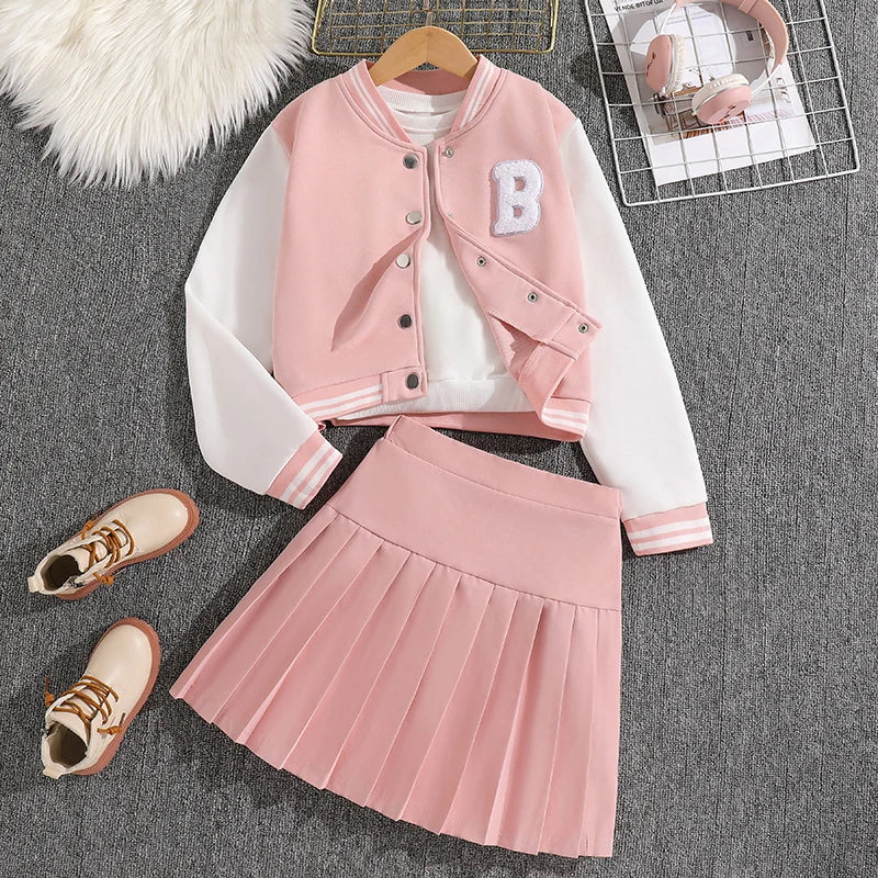 Ensemble veste et jupe plissée rose pour fille