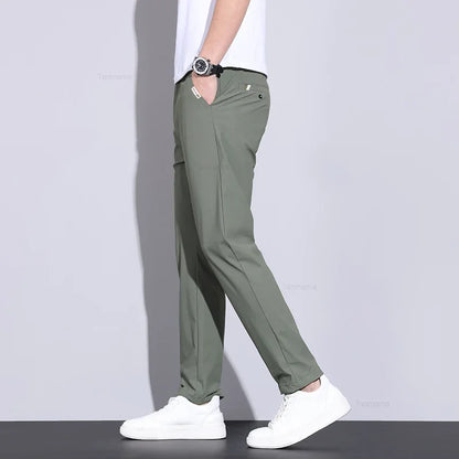 Pantalon d'été pour hommes en soie glacée à haute élasticité