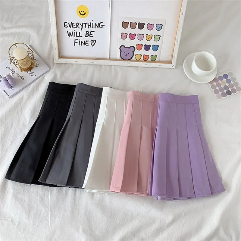 Solid Color A-Line High Waist Skirt