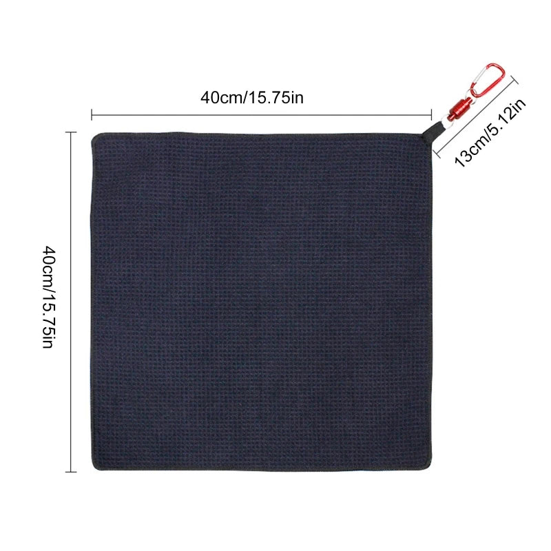 Black Golf Towel 15.7x15.7 Inch Dual Wet/Dry