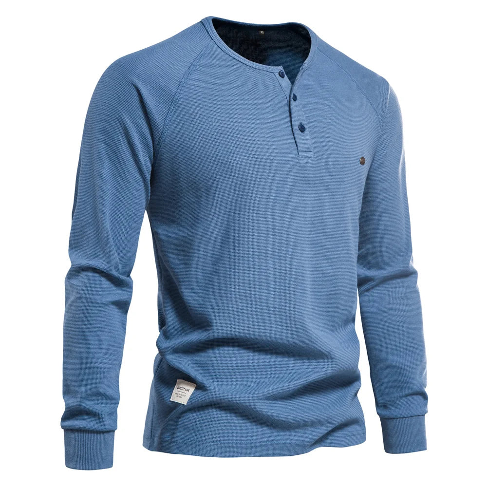 Men's Autumn Solid Color Waffle Henley