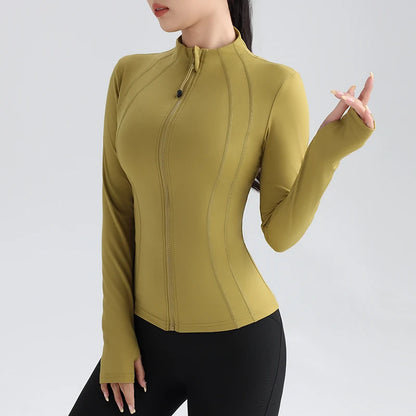 Women's Full Zip Yoga Top Stretch Fit Long Sleeve Round Neck Top Sportswear Jacket