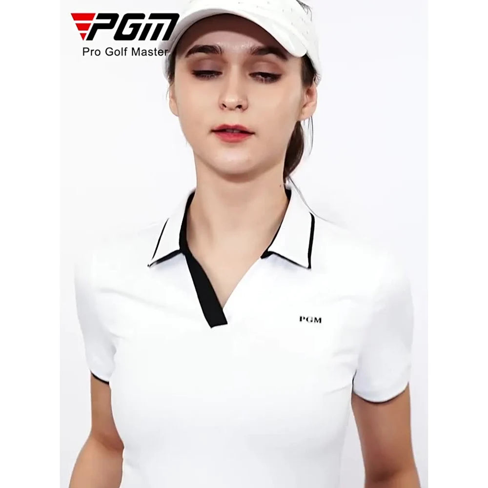 Women's Summer Golf Shirt - V-neck, Breathable, Short Sleeve