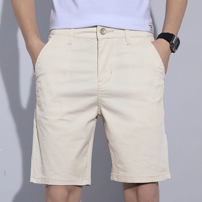 5 Colors Classic Style Men's Slim Shorts 2023 Summer New Business Fashion Thin Stretch Short Casual Pants Male Beige Khaki Gray