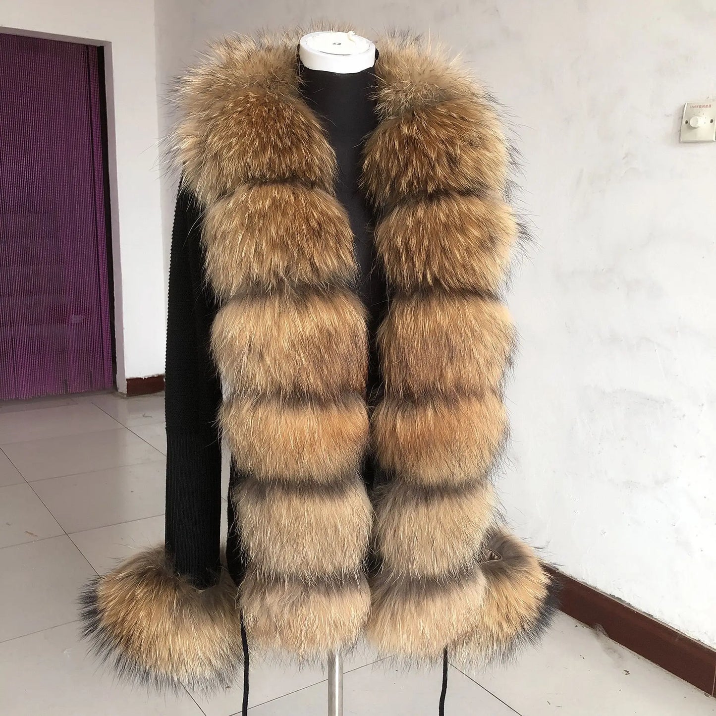 Women's Spring & Autumn Cardigan – Real Fox Fur Collar