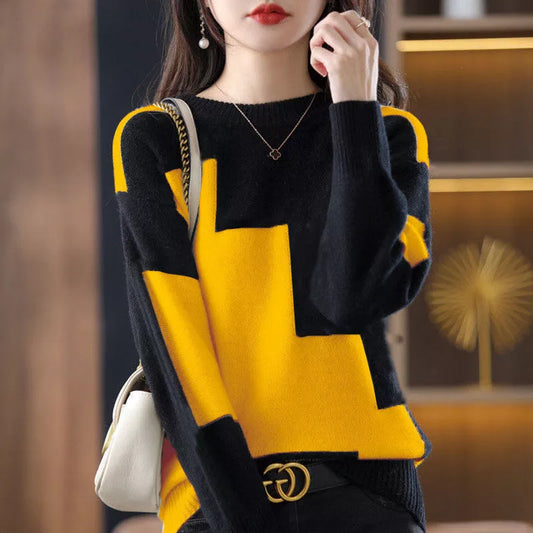 O-Neck Spliced Knitted Sweater