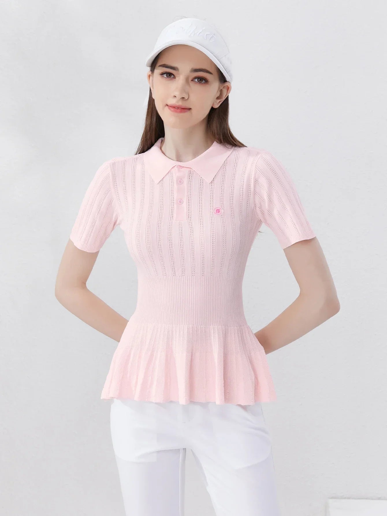 Women's Summer Golf Knitwear - Pink Slim Polo T-Shirt