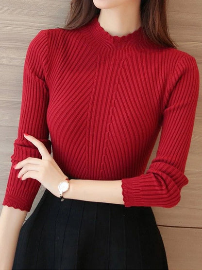 Women’s Mock Neck Ruffled Sweater