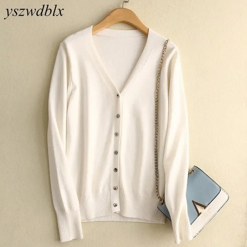 Spring Autumn Women’s V-Neck Knitted Sweaters