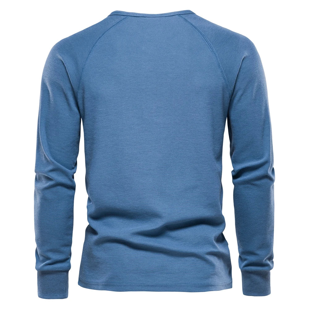 Men's Autumn Solid Color Waffle Henley