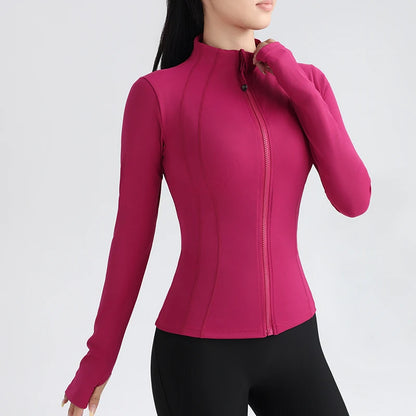 Women's Full Zip Yoga Top Stretch Fit Long Sleeve Round Neck Top Sportswear Jacket