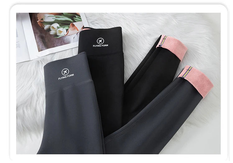 Leggings d'hiver en velours rose et peau de requin pour femmes