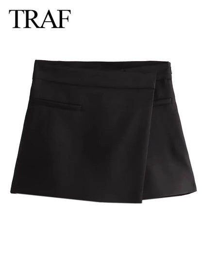 TRAF Women's High Waist Asymmetrical Skirt Shorts