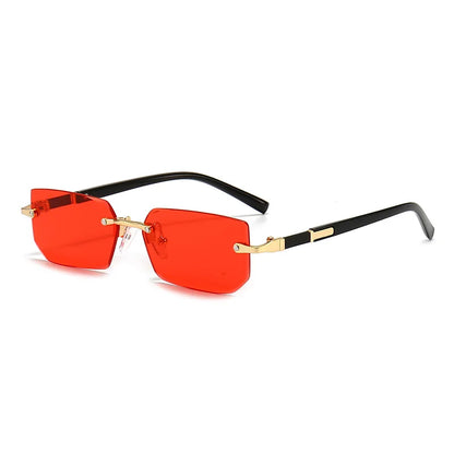 Randlose, rechteckige Sonnenbrille, kleine quadratische Sonnenbrille