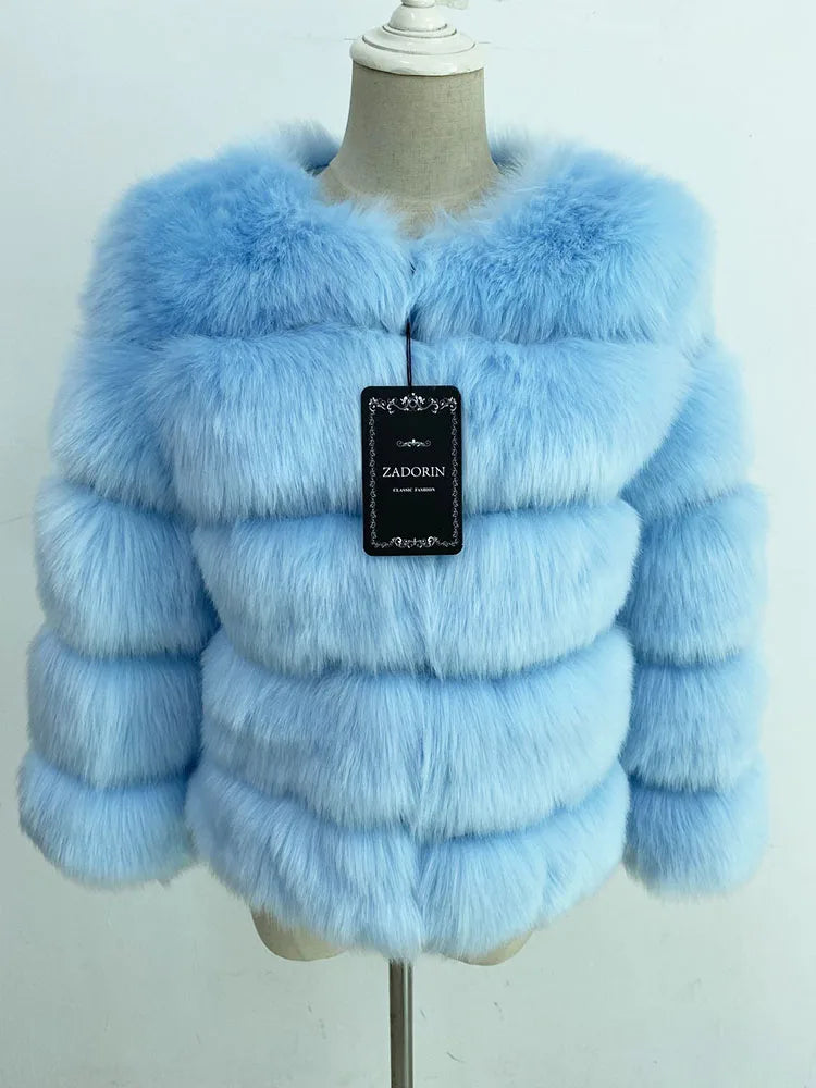 Elegant Black Faux Fur Mink Coat